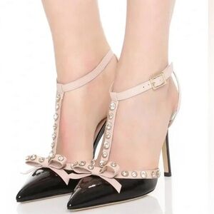Kate Spade Black and Pink Heels with Bow and Rhinestones